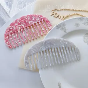 PDANY Wide Tooth Comb Wholesale Pink Half Circle Straight Hair Comb Acetate Custom Wide Combs For Women