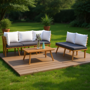 Ensemble de salon de jardin modulaire en bois d'acacia gris foncé 6 places, mobilier d'extérieur au design contemporain - Product Image 2