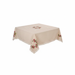 Nappe rectangulaire en tissu non tissé Buldan Cottoncloth, style nordique, imprimé point de croix rouge, rayée, pour salle à manger, 140x180cm, pour hôtels - Product Image 2