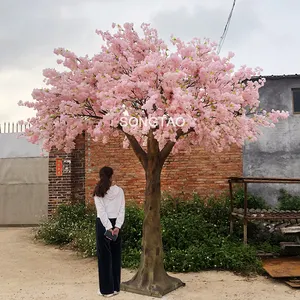350厘米高粉红色人造樱花树绿色叶子，用于室内室外家庭和花园装饰