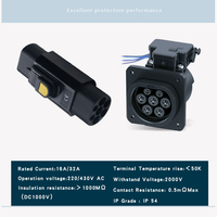 Adaptateur antivol 32A 3 phases 22KW IEC 62196-2 EV de type 2 à GBT avec verrouillage 7 broches noir mat