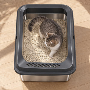 Bac à litière pour chat en acier inoxydable anti-fuite, toilette pour chat à ouverture supérieure antiadhésive - Product Image 4