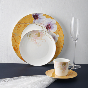 Autocollant fantaisie 1 pièce, décoration de mariage pour maison, motif orchidée papillon imprimée, os de luxe, ensemble de dîner en porcelaine - Product Image 1