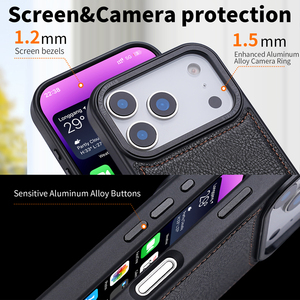 Protecteur de téléphone portable en cuir PU sans fil Offre Spéciale <span class=keywords><strong>avec</strong></span> bouton en métal étui de téléphone de charge magnétique pour iPhone 17 Pro Max - Product Image 3