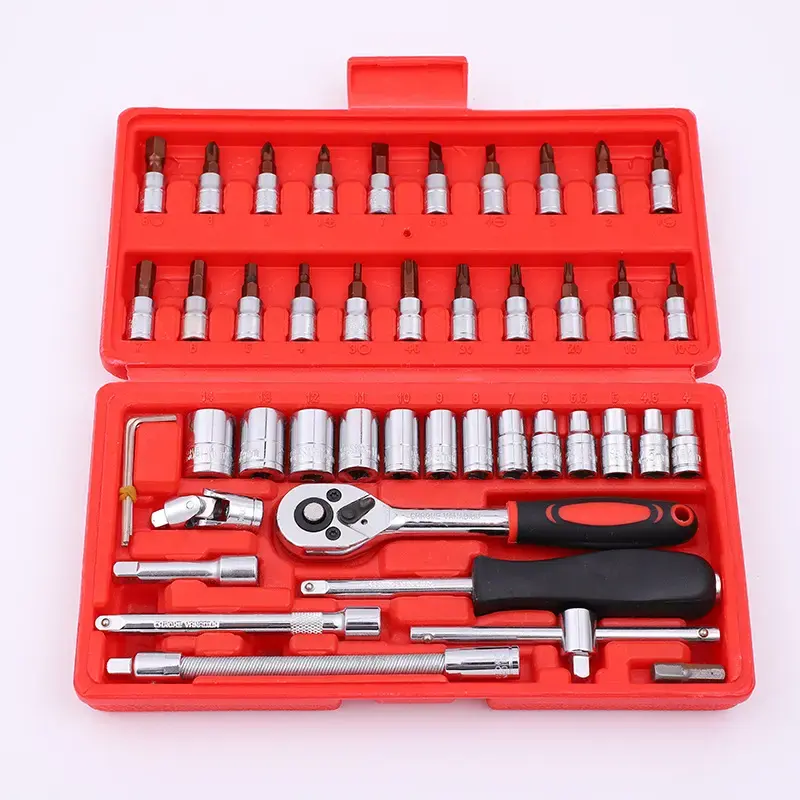 Fábrica de Venda Direta Mão Ferramenta 46pcs Combinação Set Car Repairing Tool Box Kit e Ratchet Wrench Socket Set