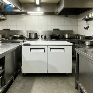 Réfrigérateur de comptoir mobile en acier inoxydable, 2 portes, étagères réglables, roulettes verrouillables pour un déplacement facile, restauration temporaire - Product Image 5