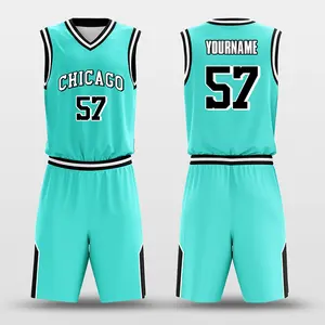 Custom Youth Stitched Turquoise Blue Sublimation Basketball Jersey Uniforms