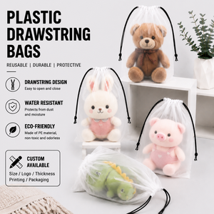 Bolsas de Polietileno Transparente con Cordón, Reutilizables, Resistentes al Agua, Bolsas Protectoras para Empaque, Impresión de Logotipo Personalizado Disponible - Product Image 1