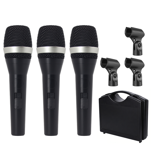 Gooermi 3 Piece Professional Dynamic Microphone Kit D5 Unidirectional Vocal Handheld MIC with Hard Carry Case