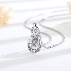Collana con Pendente a Goccia Placcato Oro 18K, Fasi Lunari Celtiche con Corvo, Pietra <span class=keywords><strong>di</strong></span> <span class=keywords><strong>Luna</strong></span>, Amuleto Spirituale Vichingo, Gioiello Regalo - Product Image 3