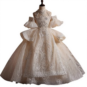 Vestido Formal de Gasa con Crochet de Poliéster para Niñas, Estilo <span class=keywords><strong>2026</strong></span>, Traje de Princesa para Niñas Mayores, Ideal para Presentaciones de Piano - Product Image 1