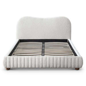 Modern Norme Boucle Upholstered Low Profile <b>Queen</b> <b>Size</b> Platform <b>Bed</b> in Cream for Bedroom - Product Image 5