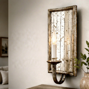 Applique murale vintage antique en verre vieilli et rouillé, style miroir, pour bougie - Product Image 1