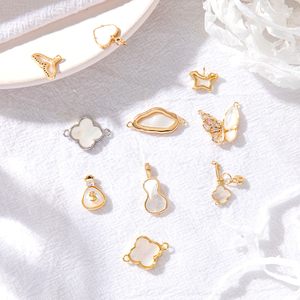Accessoires de bijouterie : <span class=keywords><strong>Pendentif</strong></span> double anneau en argent plaqué <span class=keywords><strong>or</strong></span> 14K, motif coquillage et trèfle à quatre <span class=keywords><strong>feuilles</strong></span>, pour la création de bijoux DIY - Product Image 2