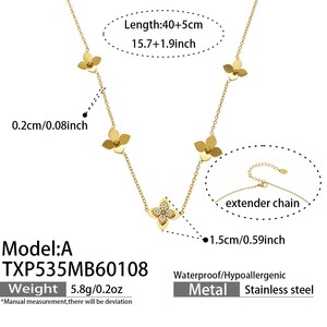 Ensemble de bijoux en acier inoxydable plaqué or PVD, comprenant des boucles d'oreilles, un bracelet, une bague et un collier avec fleur à quatre pétales en zircon tridimensionnelle - Product Image 6