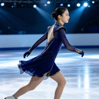 Costume de patinage artistique bleu marine et or, col montant, manches longues en maille, dos ouvert, jupe à strass pour filles et enfants, danse sur glace