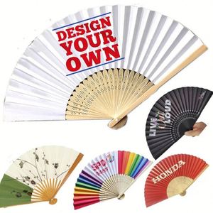 Éventail à main personnalisé en satin de polyester et bambou, grand format 33 cm, noir, avec impression de logo, arc-en-ciel, Gay Pride - Product Image 3