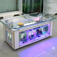Table basse en verre, métal et plexiglas avec aquarium intégré pour salon