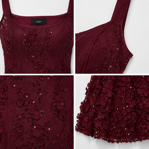 Robe de soirée sirène en <span class=keywords><strong>dentelle</strong></span> perlée avec appliques florales 3D, fabrication OEM/ODM personnalisée Anjie, marque privée, vente en gros, robe de bal - Product Image 2