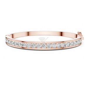 Channel <b>Set</b> Round Diamond <b>Bangle</b> Featuring Lab Grown Diamonds In Yellow <b>Gold</b> Hinged Bracelet Half Eternity Stacking - Product Image 3