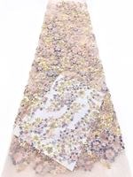 Tissu en tulle brodé de perles et de sequins double face extensible de luxe de haute qualité 2026 pour robes de mariée de Dubaï