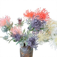 Bouquet artificiel en plastique à 3 têtes, chrysanthème griffe de crabe en peluche, fleur en forme d'éventail, avec coussinet à aiguilles, flocage fait main, pour mariage et décoration intérieure