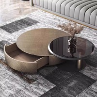 Ensemble de tables basses rondes en acier inoxydable et verre trempé, design moderne minimaliste de luxe italien