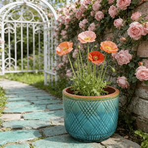 Ensemble de pots à bonsaï en céramique émaillée vert turquoise de style américain, texture croisée, écologique, durable, trou de drainage, intérieur/extérieur - Product Image 1