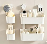 En stock – Panier de rangement mural à deux niveaux à ventouse sans perçage, organisateur multifonctionnel pour cosmétiques de salle de bain et articles divers de cuisine
