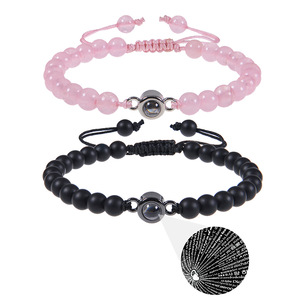 Pulsera de Proyección de 100 Idiomas con la Frase '<span class=keywords><strong>Te</strong></span> Amo', Cristal Rosa Mate, Pulsera para Parejas, Regalo de Joyería - Product Image 5