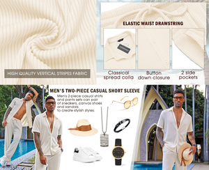 Conjunto de <span class=keywords><strong>2</strong></span> Piezas para Hombre, Camisa Casual de Manga Corta con Botones, Pantalones Holgados de Playa para Verano - Product Image 6