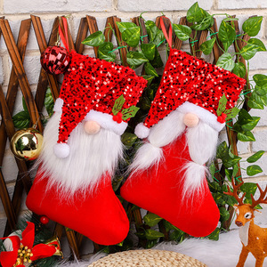 Décorations de Noël créatives Chapeaux à paillettes Sacs-cadeaux <span class=keywords><strong>sans</strong></span> <span class=keywords><strong>visage</strong></span> pour personnes âgées Ornements de chaussettes de bonbons suspendus - Product Image 1