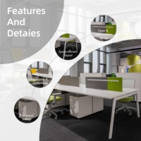 Meja Kerja Kantor Modern untuk 4 Orang yang Dapat Disesuaikan, Meja Komputer Kayu dengan Partisi & Kabinet untuk Staf