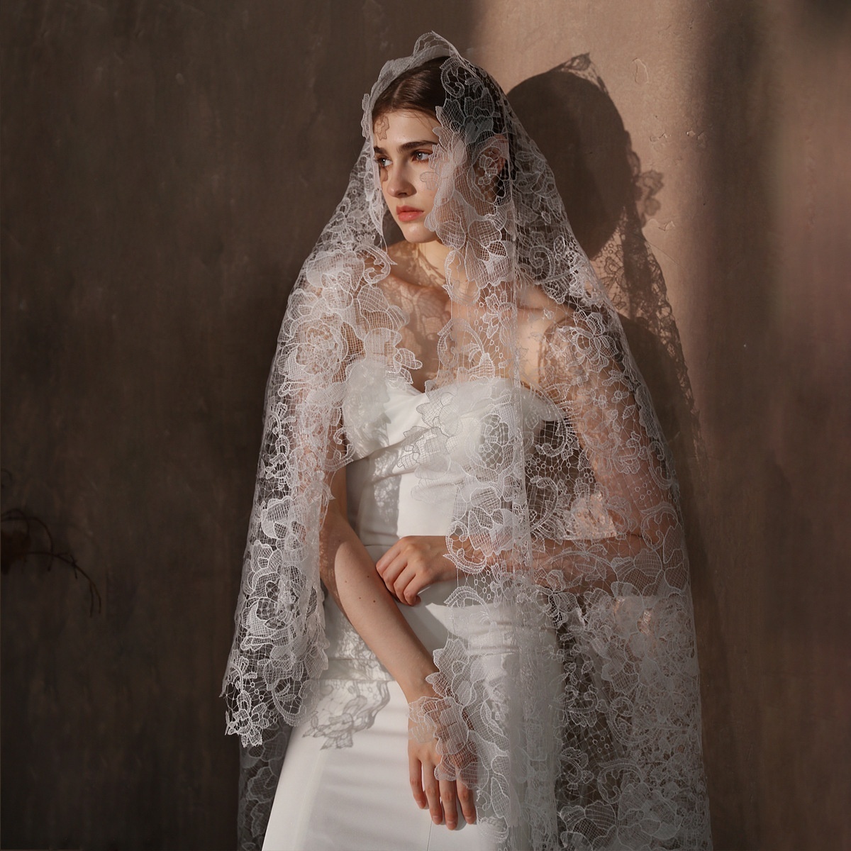One Layers White Lace Flower Bridal Veil Head Piece Wedding 