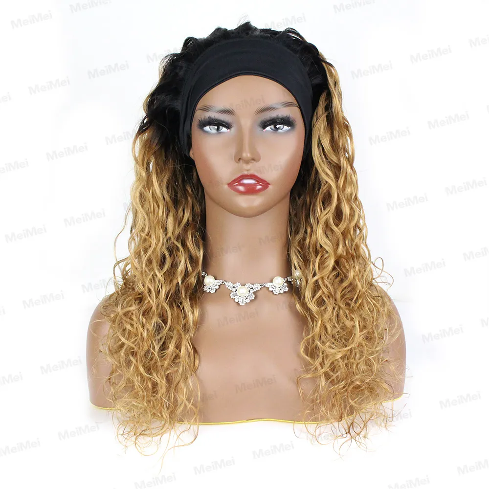 Hot selling fashion Ombre 150% brazilian human hair Kinky curly Straight 10A headband wig women