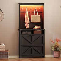 Armoire à chaussures noire de ferme avec 2 tiroirs à chaussures rabattables et armoire de rangement à chaussures multifonctionnelle à lumière LED pour entrée