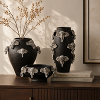 Vase en céramique noire, éléphant 3D, vase décoratif pour fleurs, décoration sculpturale pour la maison, pour le salon, table console
