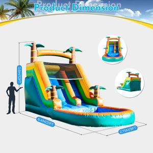 Tobogán Acuático Inflable Comercial de PVC <span class=keywords><strong>con</strong></span> Diseño de Palmera Tropical para Adultos y Niños, <span class=keywords><strong>con</strong></span> Gran <span class=keywords><strong>Piscina</strong></span> de Chapoteo y Soplador - Product Image 2