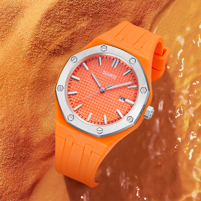 Stainless Steel Alloy Case Quartz Watch Fashion Sports Silicone Strap Calendar Quartz Watch Couple Watch