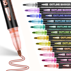 Bolígrafos de diario de 12 colores, rotuladores de lápiz de contorno de doble línea de pintura con brillo mágico - Product Image 2