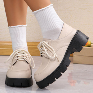 Spring Thick Sole Thick Heel Two-wear Half-drag for Women Casual Outwear Round Toe British Style Platform Shoes Flats - Product Image 2