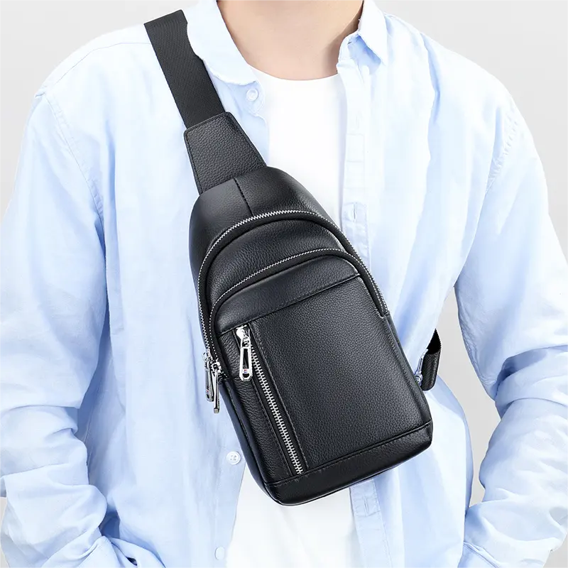 MARRANT Casual Sports Travel Daypack Men Genuine Leather Crossbody Shoulder Bag Men's Chest Bag Leather Sling Bags for Men