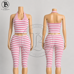 Conjunto de 2 Piezas de Ropa de <span class=keywords><strong>Verano</strong></span> para <span class=keywords><strong>Mujer</strong></span>, Top Corto con Estampado de Lunares Y2K con Logotipo Personalizado y <span class=keywords><strong>Pantalones</strong></span> Capri Plegables, Conjunto de Dos Piezas para Descansar - Product Image 4