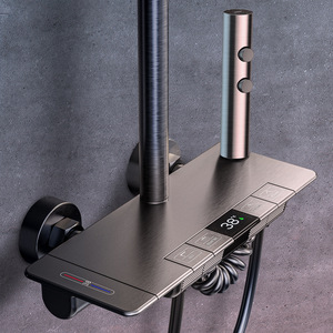 现代哑光黑色可调淋浴套装批发工厂浴室天花板雨水淋浴系统多功能黄铜材料 - Product Image 3