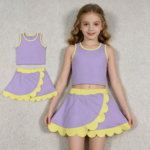 RTS Athletic Wear Colorful Solid Color Little Girls' Casual Scallop Edge Skorts Skirt Shorts Lining Yoga <b>Sister</b> Clothes Outfits - Product Image 1