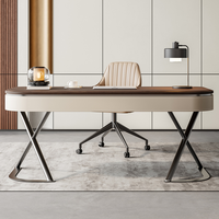 Bureau d'ordinateur contemporain simple couleur noyer avec tiroirs de rangement, mobilier de bureau à domicile, poste de travail
