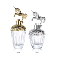Envase de Vidrio Decorativo de Dos Tonos, 1.7oz/2.7oz, Fondo Grueso, Bomba Surlyn, Acabado Dorado, Botella de Perfumería Premium