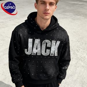 Personalizado Vintage Rhinestone pantalla impresión recortada Boxy Fit Sudadera con capucha de gran tamaño de algodón pesado Rhinestone ácido lavado Sun Faded hombres sudaderas con capucha - Product Image 1