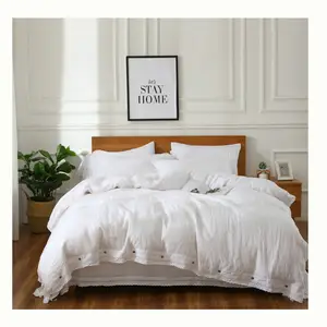 Toptan beyaz dantel keten yatak yorgan yatak örtüsü seti