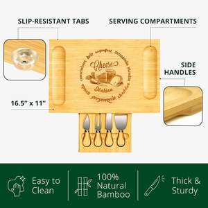 Plateau à fromage en bambou et ensemble de couteaux Pieds antidérapants Plateau de charcuterie Plateau de service avec poignée latérale Tiroir coulissant pour le <span class=keywords><strong>camping</strong></span> - Product Image 3